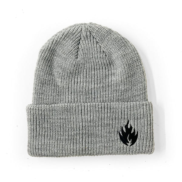 Black Label Beanie Flame Logo Grey